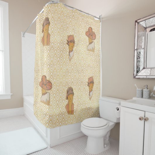 Golden Art Deco Era Flapper Fashionista Douchegordijn (In situ)