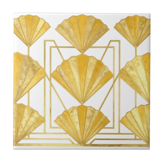 Golden Art Deco Fan Pattern Tegeltje (Voorkant)