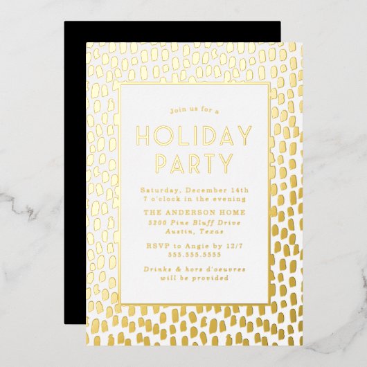Golden Art Deco Holiday Party Folie Uitnodiging (Voorkant / Achterkant)