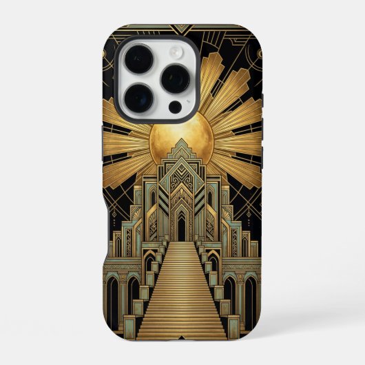 Golden Art Deco iPhone 16 Pro Case Hoesje (Achterkant)