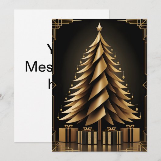 Golden Art Deco Kerstboom Ontwerp Kaart (Voorkant / Achterkant)