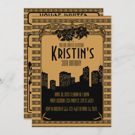 Golden, Art Deco Party, uitnodigingen uit 1920 (Voorkant / Achterkant)