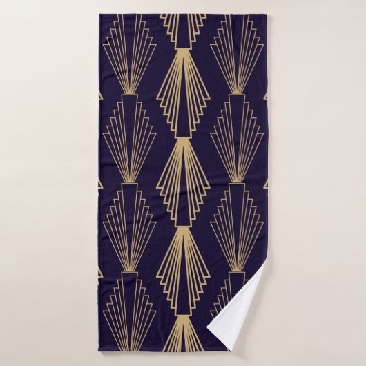 Golden art Deco Pattern. Seamless dark blue backgr Badhanddoek (Badhanddoek)
