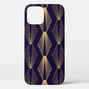 Golden art Deco Pattern. Seamless dark blue backgr Case-Mate iPhone Case
