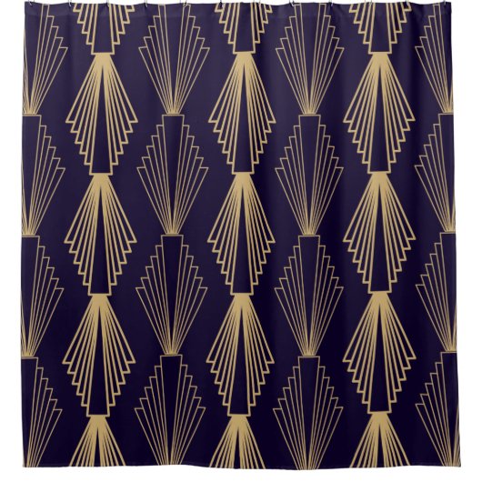 Golden art Deco Pattern. Seamless dark blue backgr Douchegordijn (Voorkant)