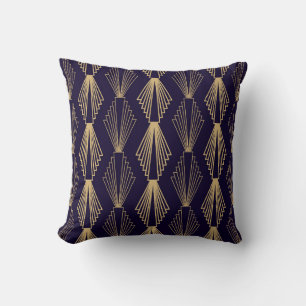 Golden art Deco Pattern. Seamless dark blue backgr Kussen