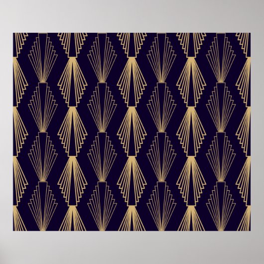 Golden art Deco Pattern. Seamless dark blue backgr Poster (Voorkant)