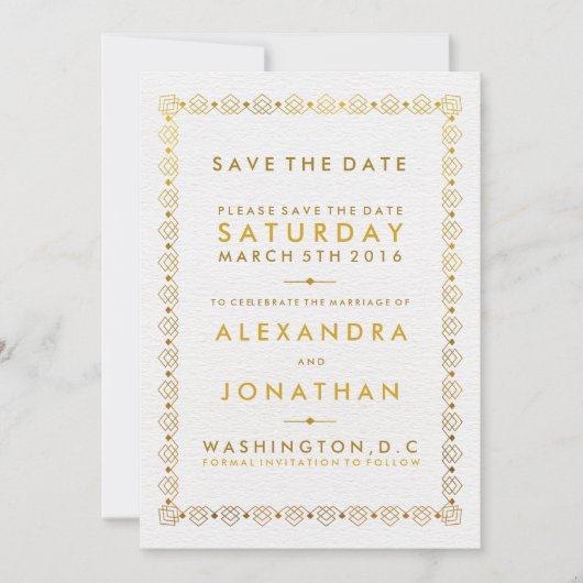 Golden Art Deco Sla de datumkaarten op Save The Date (Voorkant)