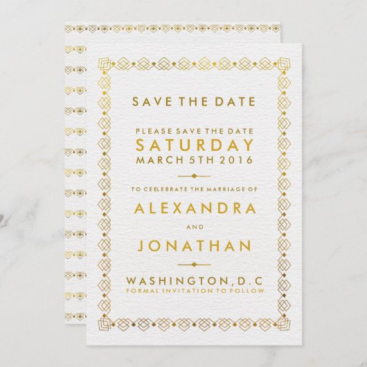 Golden Art Deco Sla de datumkaarten op Save The Date (Voorkant / Achterkant)