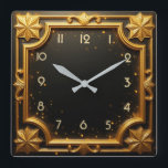 Golden Art Deco Vierkante Klok<br><div class="desc">Geweldig klokontwerp. Je zult het leuk vinden als anderen. U kunt dit ontwerp vrij gebruiken voor andere producten die u wilt of om jouw tekst aan te passen en toe te voegen. Volg me voor meer. Met vriendelijke groet. Een leuke dag.</div>