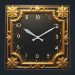 Golden Art Deco Vierkante Klok<br><div class="desc">Geweldig klokontwerp. Je zult het leuk vinden als anderen. U kunt dit ontwerp vrij gebruiken voor andere producten die u wilt of om jouw tekst aan te passen en toe te voegen. Volg me voor meer. Met vriendelijke groet. Een leuke dag.</div>