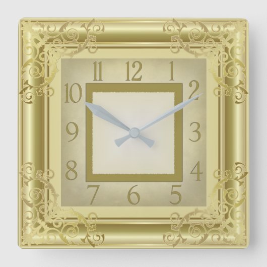 Golden Art Deco Vierkante Klok (Voorkant)