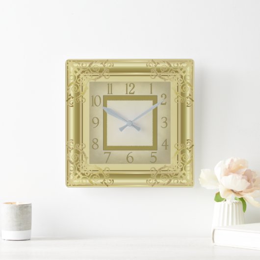 Golden Art Deco Vierkante Klok (Huis)