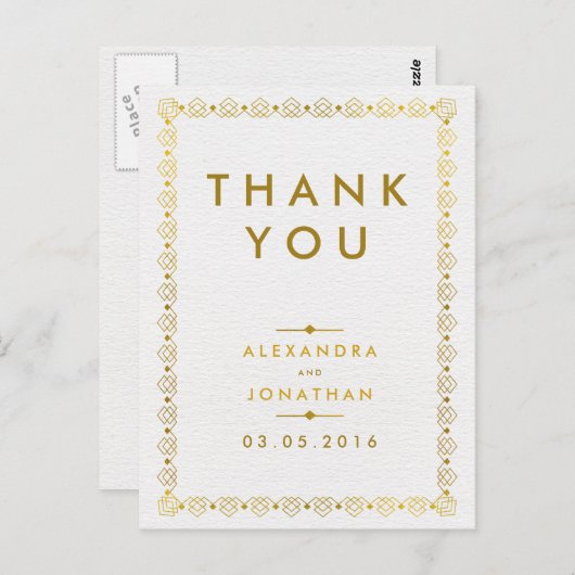 Golden Art Deco Wedding Bedankt Briefkaart (Voorkant / Achterkant)