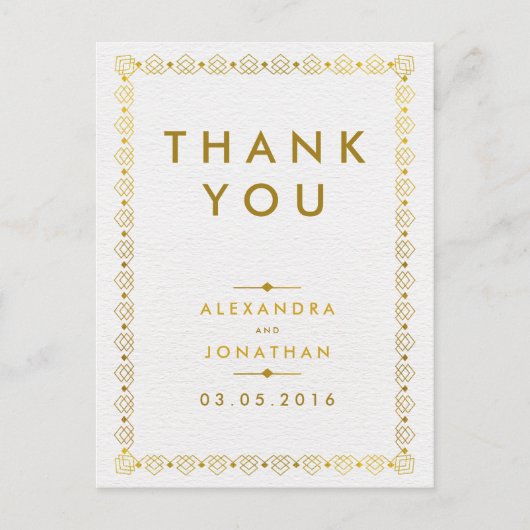 Golden Art Deco Wedding Bedankt Briefkaart (Voorkant)