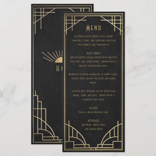 golden art deco wedding menu (Voorkant / Achterkant)