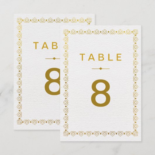 Golden Art Deco Wedding Table Numbe Kaart (Voorkant / Achterkant)
