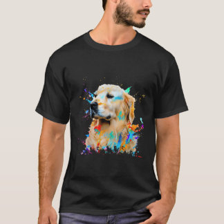 Golden Art Splashes Paint Abstract Kleurrijke Hond T-shirt