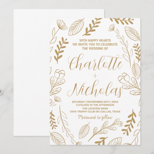 Golden Art White bruiloft uitnodigingen (Voorkant / Achterkant)