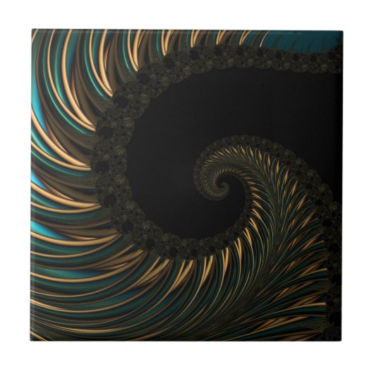 golden artistic Spiral Spin, modern fractal art Tegeltje (Voorkant)