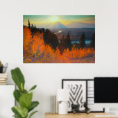 Golden Aspens boven de Snake-rivier op de zon Poster (Thuiskantoor)