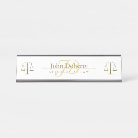 Golden ATTORNEY OP WET | Initialen Deurteken Bureau Naambordje (Voorkant)