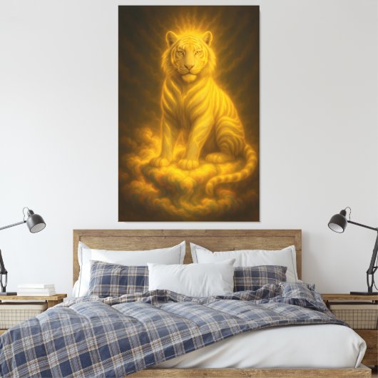 Golden Aura White Tiger – Divine Celestial Guardia Canvas Afdruk (Insitu (Slaapkamer))