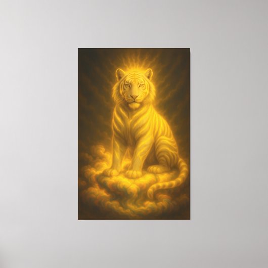 Golden Aura White Tiger – Divine Celestial Guardia Canvas Afdruk (Voorkant)