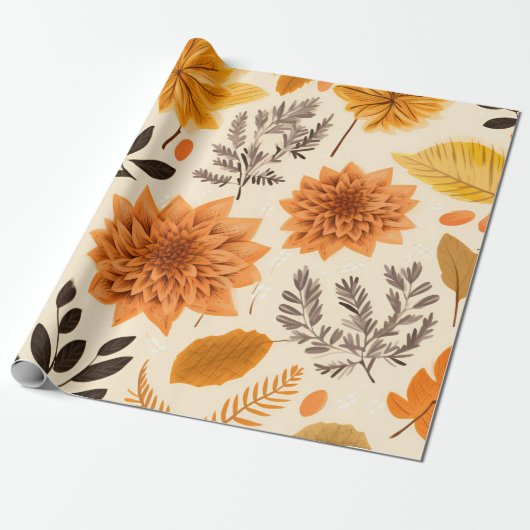 Golden Autumn Bloom Cadeaupapier (Uitgerold)