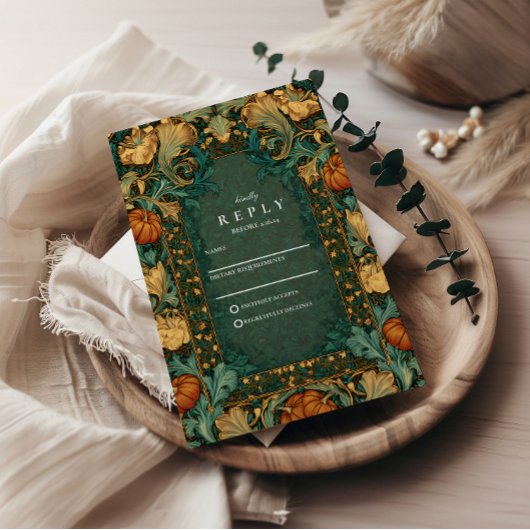 Golden Autumn Botanical Wedding RSVP Kaartje