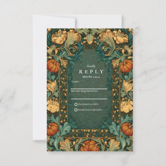 Golden Autumn Botanical Wedding RSVP Kaartje (Voorkant)