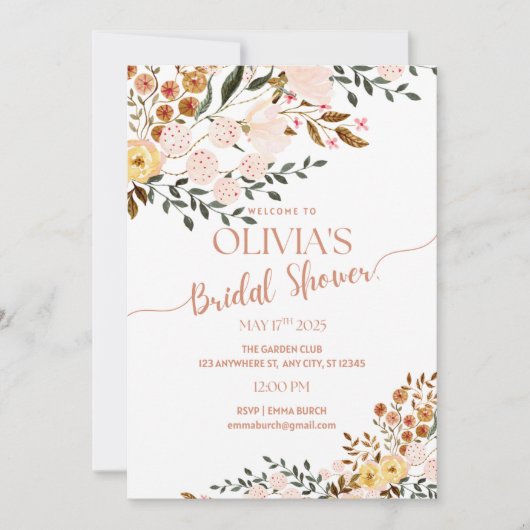 Golden Autumn Botanicals Bridal Shower Invitation Kaart (Voorkant)