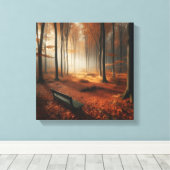 Golden Autumn Clearing with Bench with Forest Canvas Afdruk (Insitu (Houten vloer))
