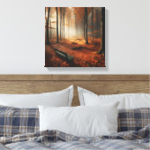Golden Autumn Clearing with Bench with Forest Canvas Afdruk (Insitu (Slaapkamer))