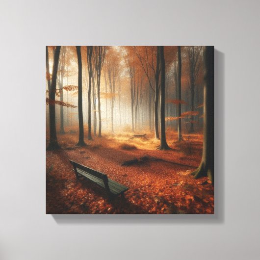 Golden Autumn Clearing with Bench with Forest Canvas Afdruk (Voorkant)
