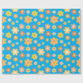 Golden Autumn Flowers Blue Seamless Herfst Verjaar Cadeaupapier (Vlak)