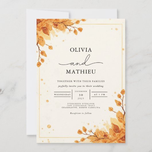 Golden Autumn Foliage Romance bruiloft Kaart (Voorkant)