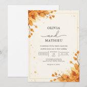 Golden Autumn Foliage Romance bruiloft Kaart (Voorkant / Achterkant)