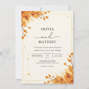 Golden Autumn Foliage Romance bruiloft Kaart