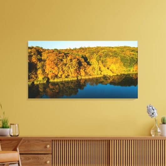 Golden Autumn Forest and Reflection Mirrors Lake Canvas Afdruk (Insitu (Woonkamer))