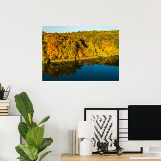 Golden Autumn Forest and Reflection Mirrors Lake Poster