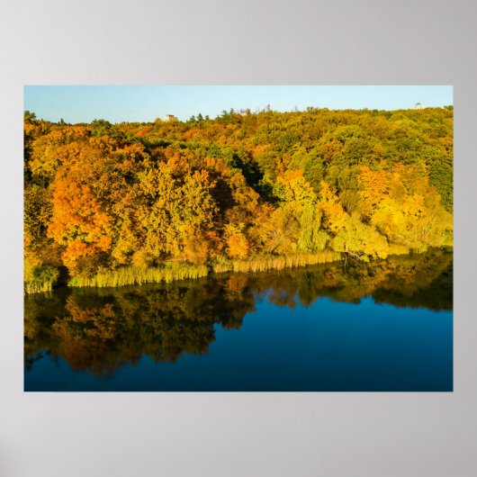Golden Autumn Forest and Reflection Mirrors Lake Poster (Voorkant)