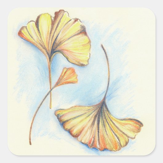 Golden Autumn Ginkgo Leaves Vierkante Sticker (Voorkant)