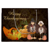 Golden Autumn Harvest Damask Happy Thanksgiving Groot Cadeauzakje (Voorkant)