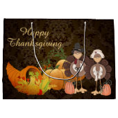 Golden Autumn Harvest Damask Happy Thanksgiving Groot Cadeauzakje (Achterkant)