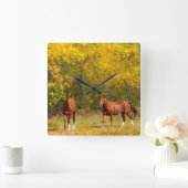 Golden Autumn Horses Vierkante Klok (Huis)