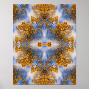 Golden Autumn Leaves Blue Sky Abstract Poster