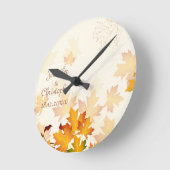 Golden Autumn Leaves Wedding Memento Ronde Klok (Hoek)