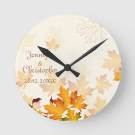 Golden Autumn Leaves Wedding Memento Ronde Klok