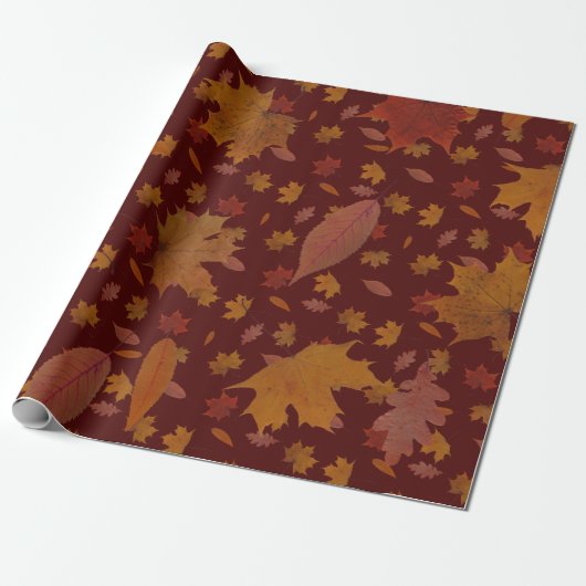 Golden Autumn lekt op Wine Red Custom Color Cadeaupapier (Uitgerold)